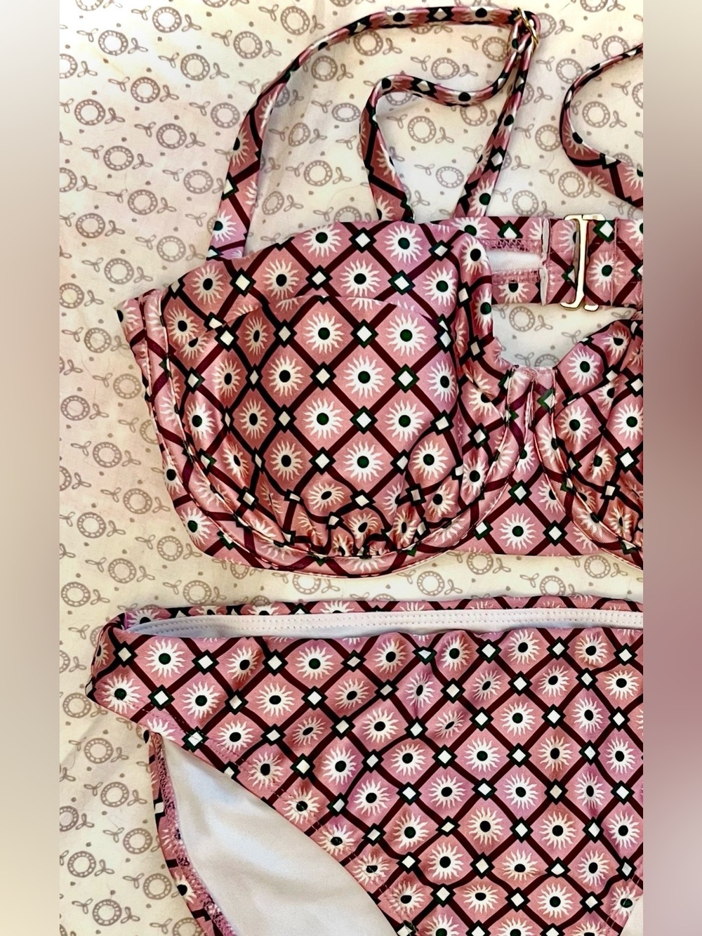 NWT Shade & Shore-Pink Multi-geometric star/sunburst -Bikini set 34D